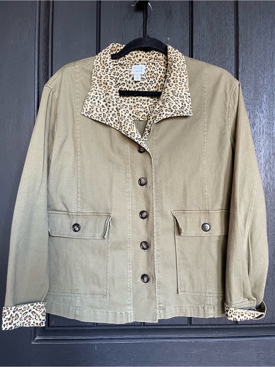 Jackets & Blazers - Peyton Jensen Leopard Trim Safari Utility Jacket Olive Size S